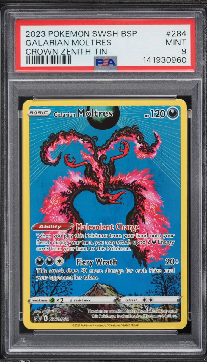 2023 Pokemon Sword & Shield Promo Crown Zenith Alt Art Galarian Moltres #SWSH284 PSA 9 MINT