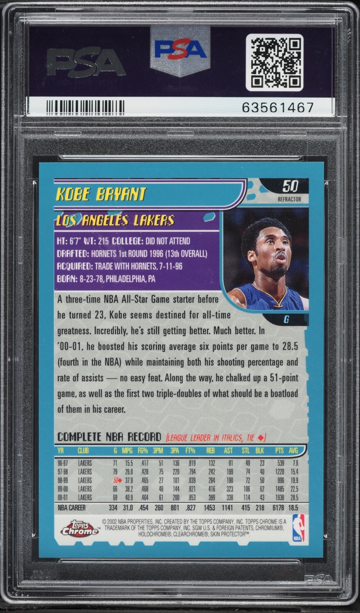 2001 Topps Chrome Refractor Kobe Bryant #50 PSA 9 MINT - Photo 2