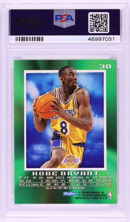 1996 Skybox E-X2000 Kobe Bryant ROOKIE #30 PSA 9 MINT - Photo 2