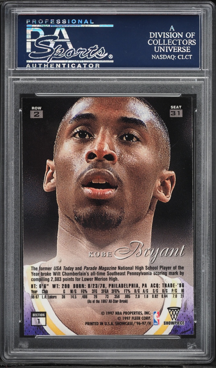 1996 Flair Showcase Row 2 Kobe Bryant ROOKIE #31 PSA 9 MINT - Photo 2