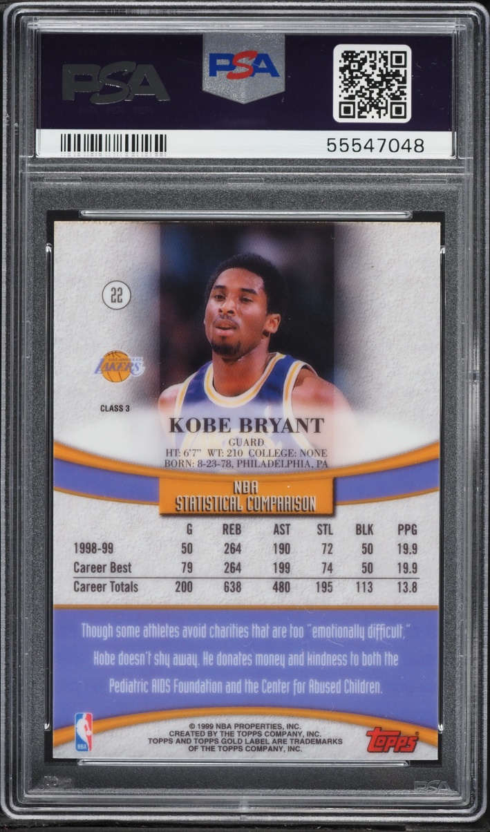 1999 Topps Gold Label Class 3 Kobe Bryant #22 PSA 9 MINT - Photo 2