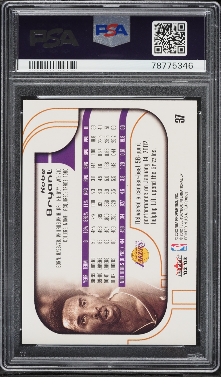 2002 Flair Basketball Kobe Bryant #37 PSA 9 MINT - Photo 2