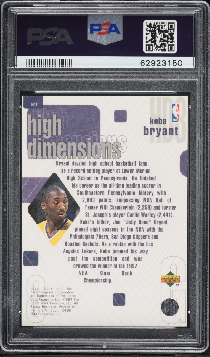 1997 Upper Deck High Dimensions Kobe Bryant /2000 #HD8 PSA 9 MINT - Photo 2