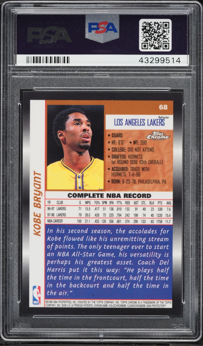 1998 Topps Chrome Refractor Kobe Bryant #68 PSA 8 NM-MT - Photo 2