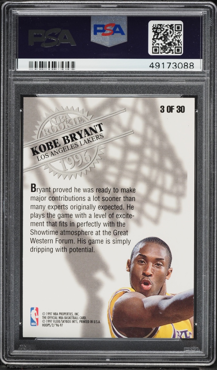 1996 Hoops Kobe Bryant ROOKIE #3 PSA 9 MINT - Photo 2