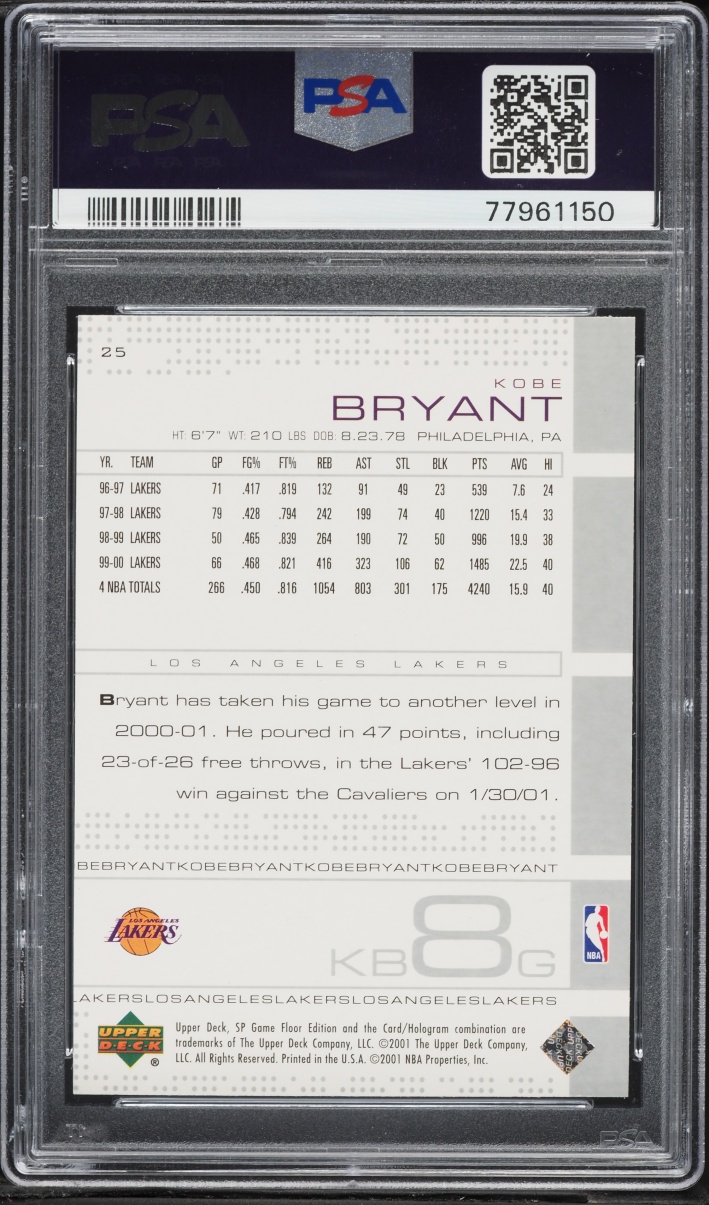 2000 SP Game Floor Kobe Bryant #25 PSA 9 MINT - Photo 2