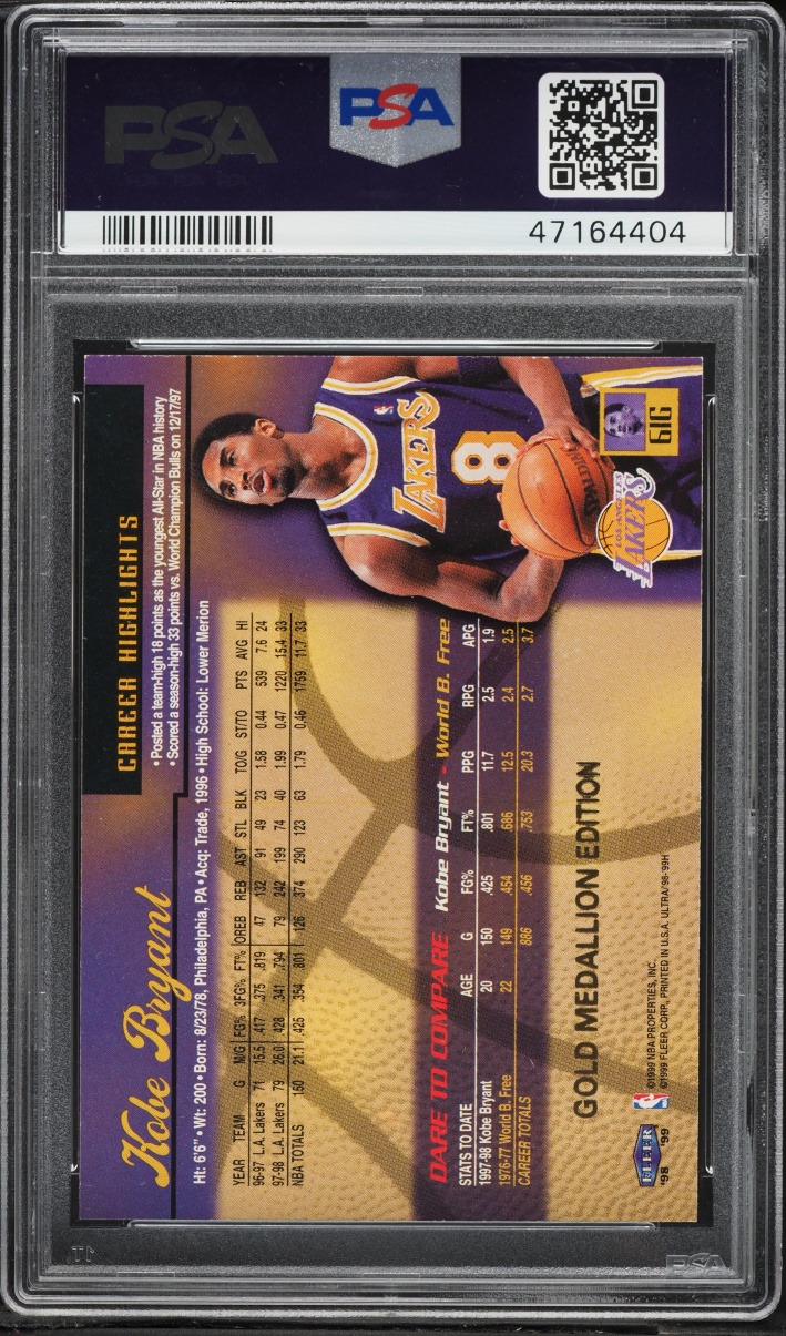 1998 Ultra Gold Medallion Kobe Bryant #61G PSA 8 NM-MT - Photo 2