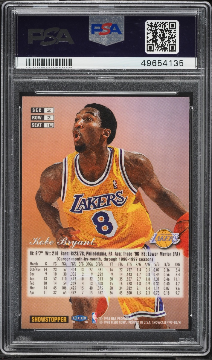 1997 Flair Showcase Row 2 Kobe Bryant #18 PSA 9 MINT - Photo 2