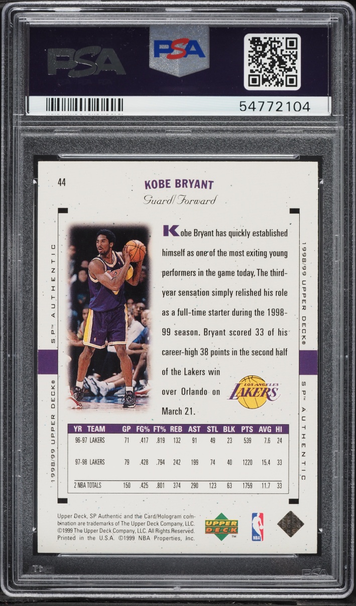 1998 SP Authentic Kobe Bryant #44 PSA 9 MINT - Photo 2