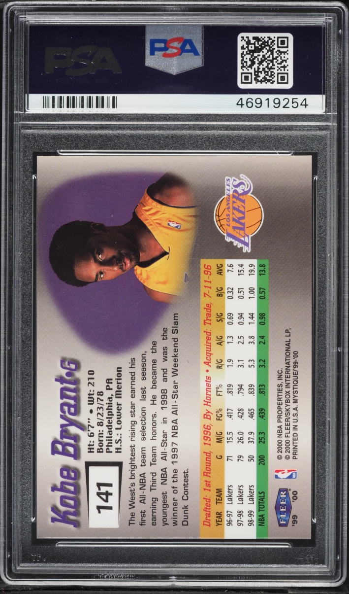 1999 Fleer Mystique Kobe Bryant /2500 #141 PSA 9 MINT - Photo 2