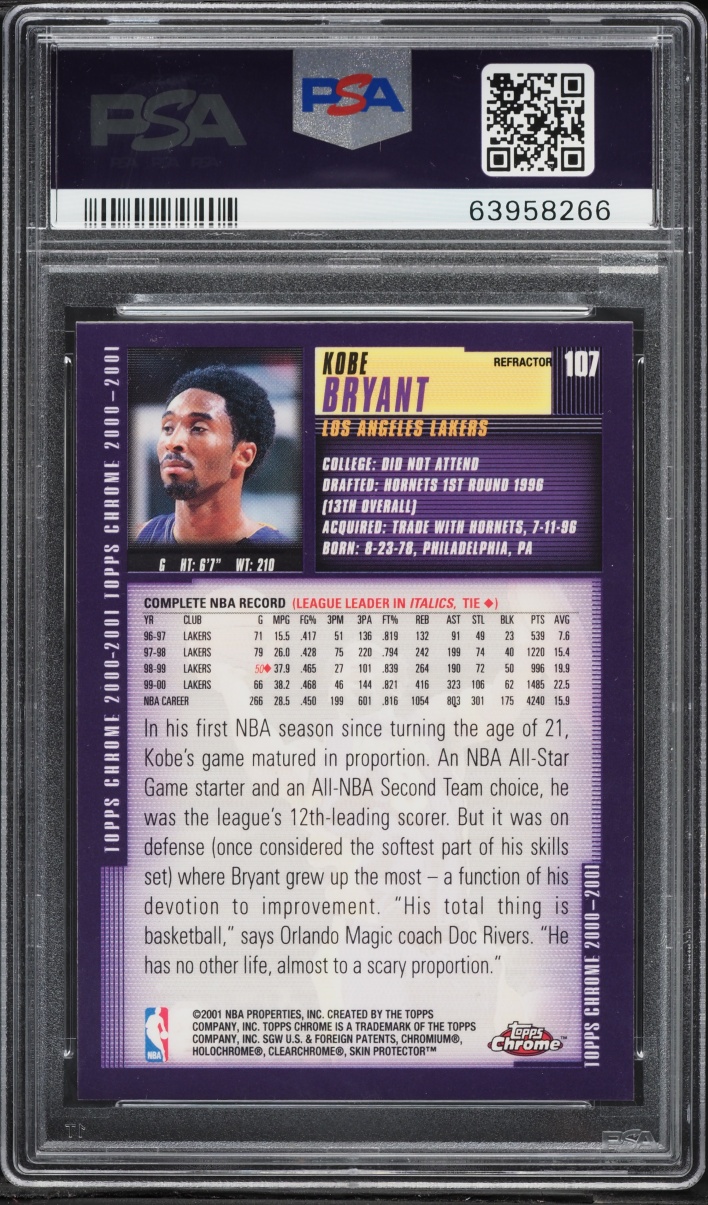 2000 Topps Chrome Refractor Kobe Bryant #107 PSA 9 MINT - Photo 2