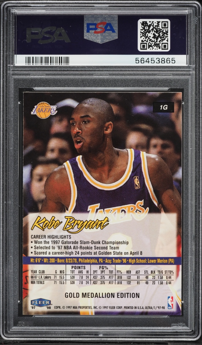 1997 Ultra Gold Medallion Kobe Bryant #1G PSA 8 NM-MT - Photo 2