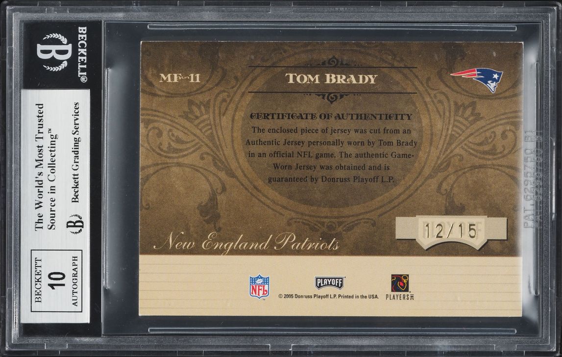 2005 Absolute Memorabilia Marks Of Fame Tom Brady PATCH AUTO JERSEY # 12/15 #MF-11 BGS 7.5