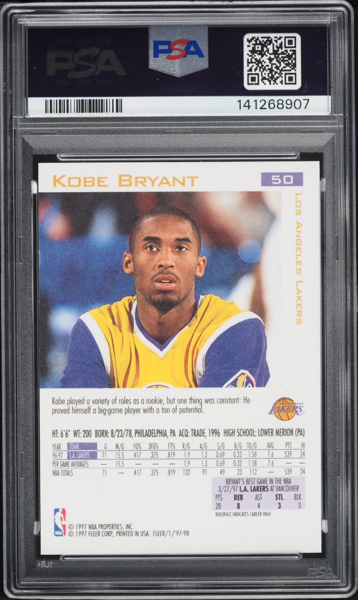 1997 Fleer Basketball Kobe Bryant #50 PSA 10 GEM MINT