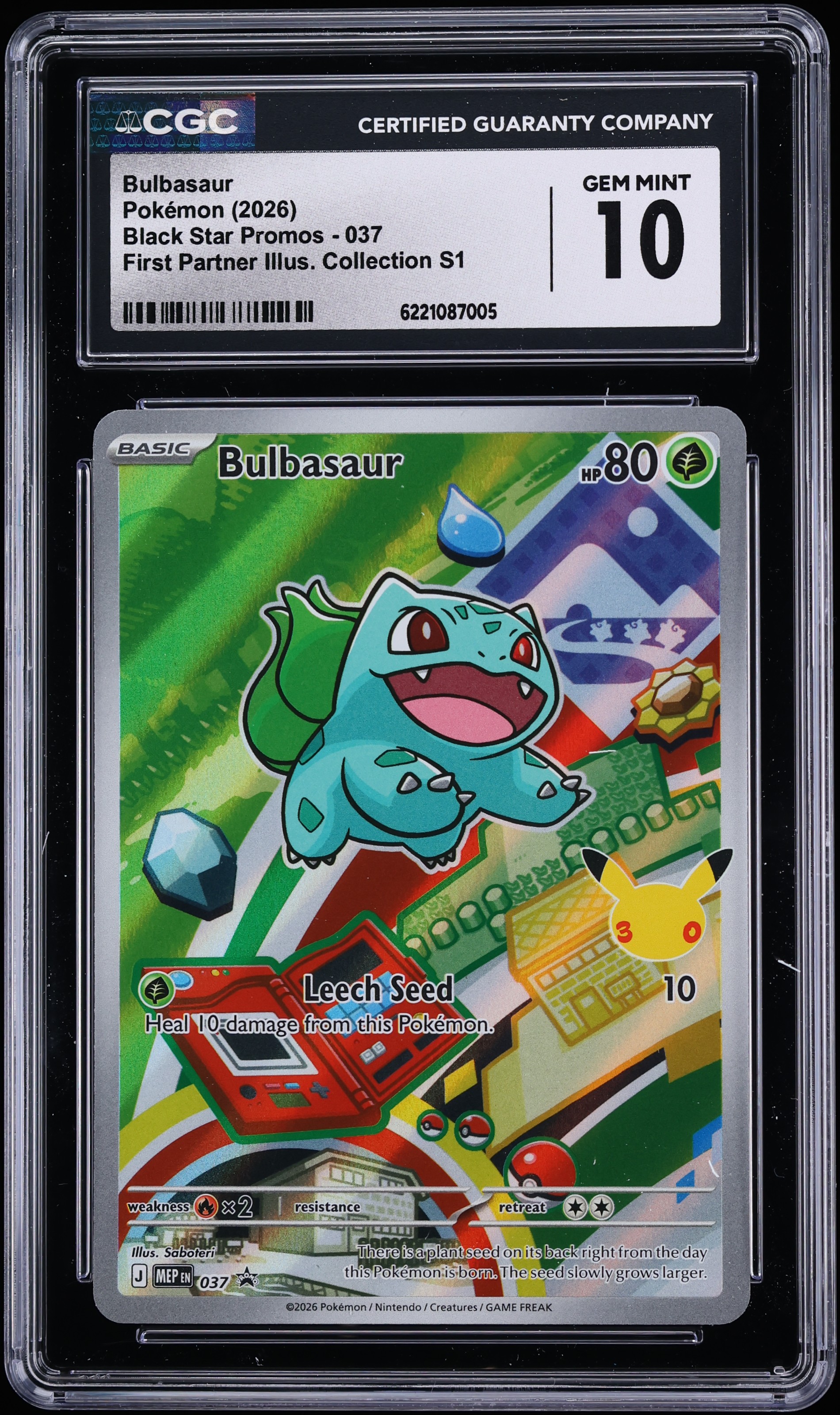 2026 Pokemon Mega Promo First Partner Illustration S1 Full Art Bulbasaur #37 CGC 10 GEM MINT
