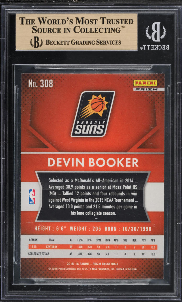 2015 Panini Prizm Silver Devin Booker ROOKIE #308 BGS 9.5 GEM MINT