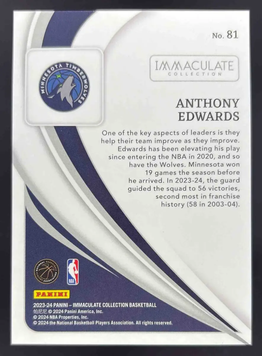 2023-24 Panini Immaculate Blue #81 Anthony Edwards /25 on