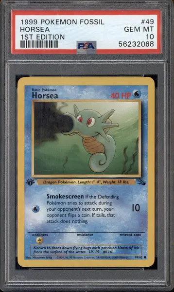 1999 Pokemon Fossil 1st Edition #49 Horsea PSA 10