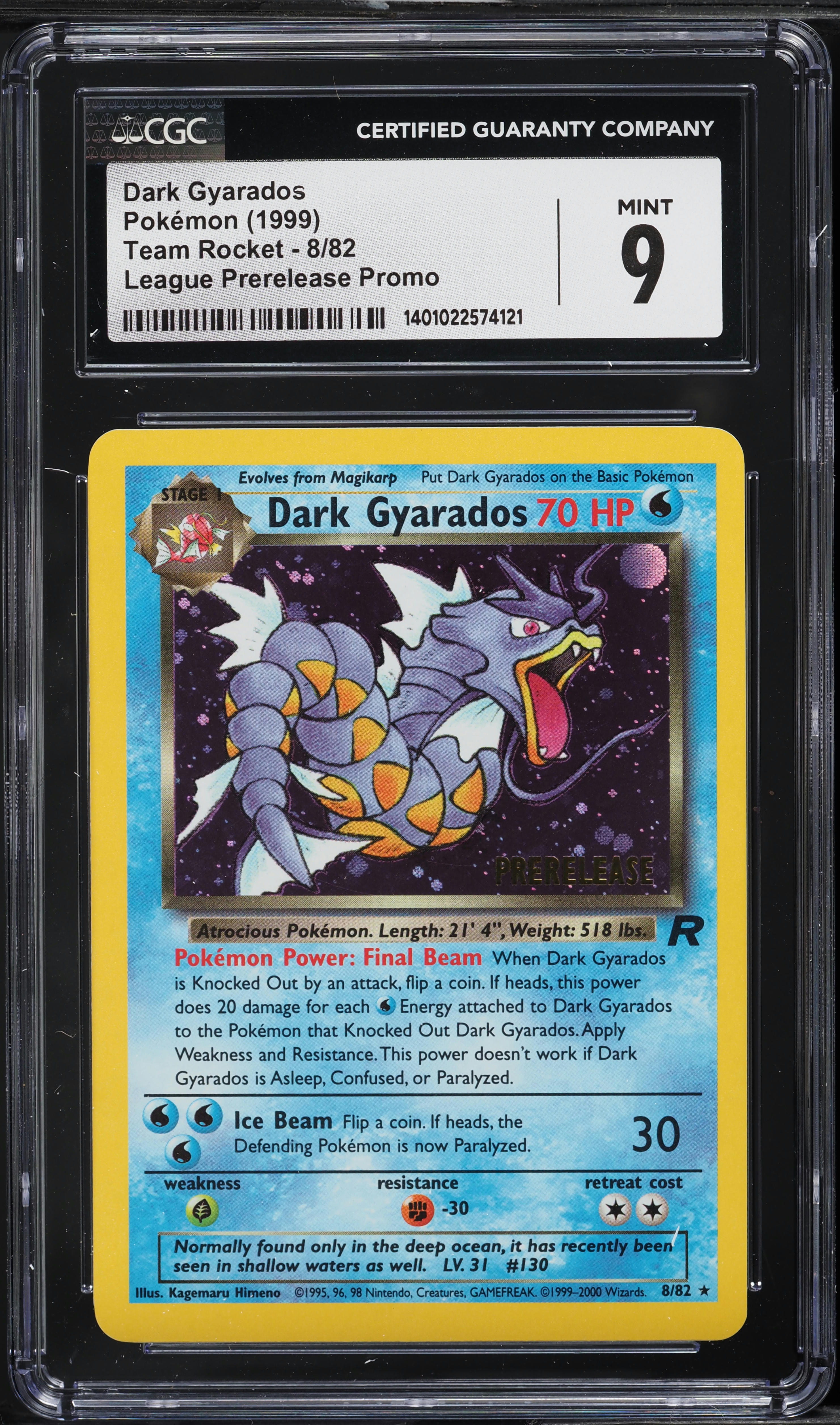 1999 Pokemon Team Rocket League Prerelease Promo Holo Dark Gyarados #8 CGC 9 MINT