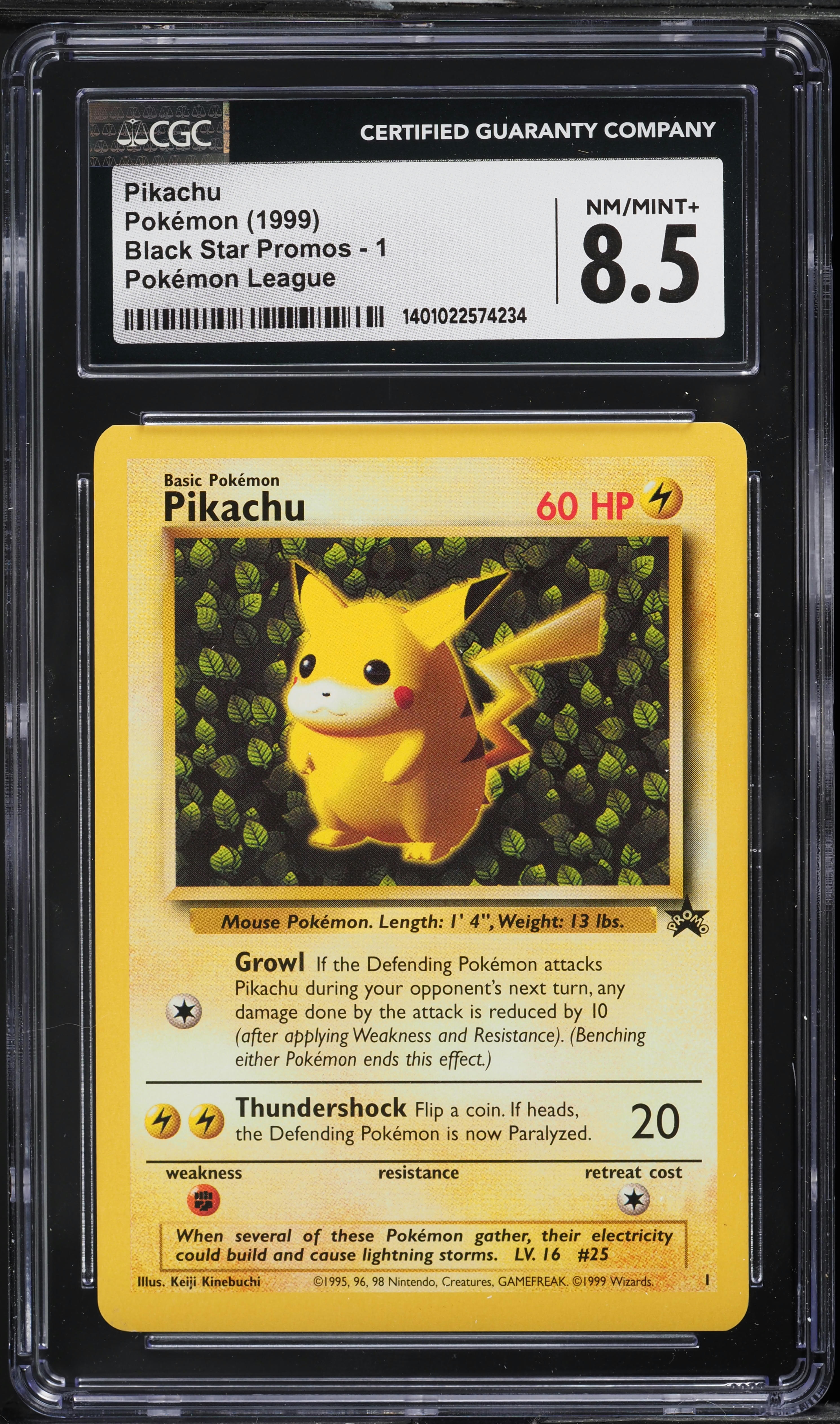 1999 Pokemon League Black Star Promo Pikachu #1 CGC 8.5 NM-MT+