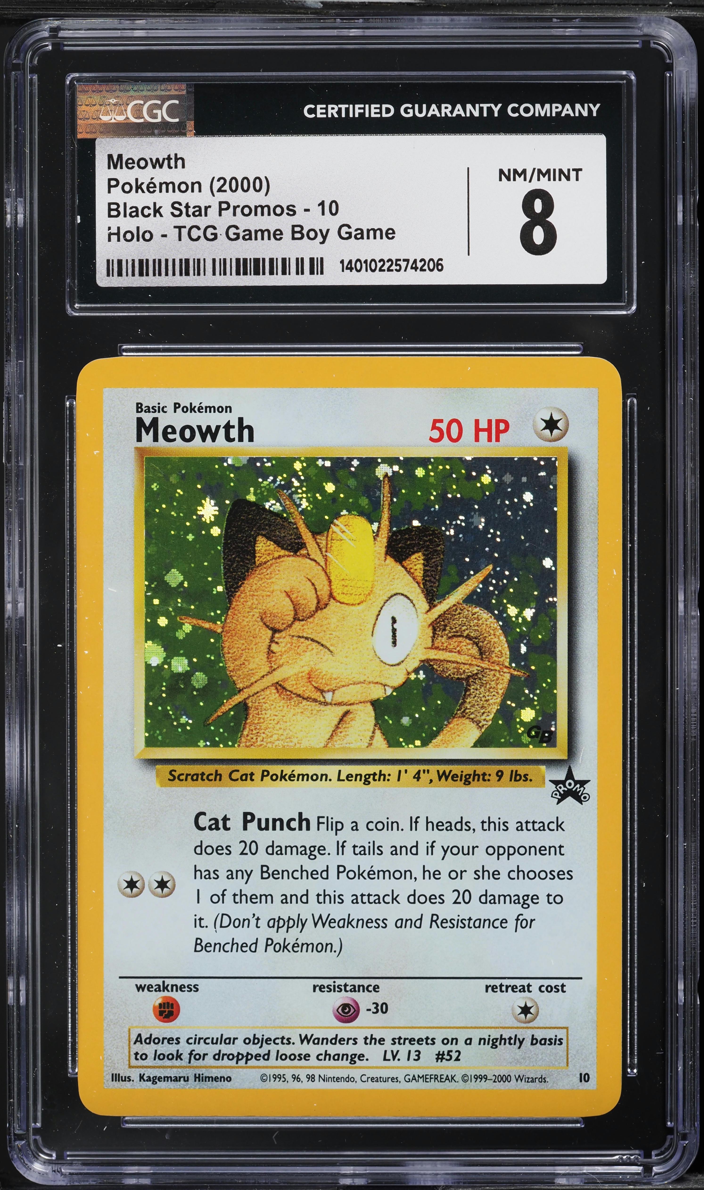 2000 Pokemon Black Star Promo TCG Game Boy Game Meowth #10 CGC 8 NM-MT