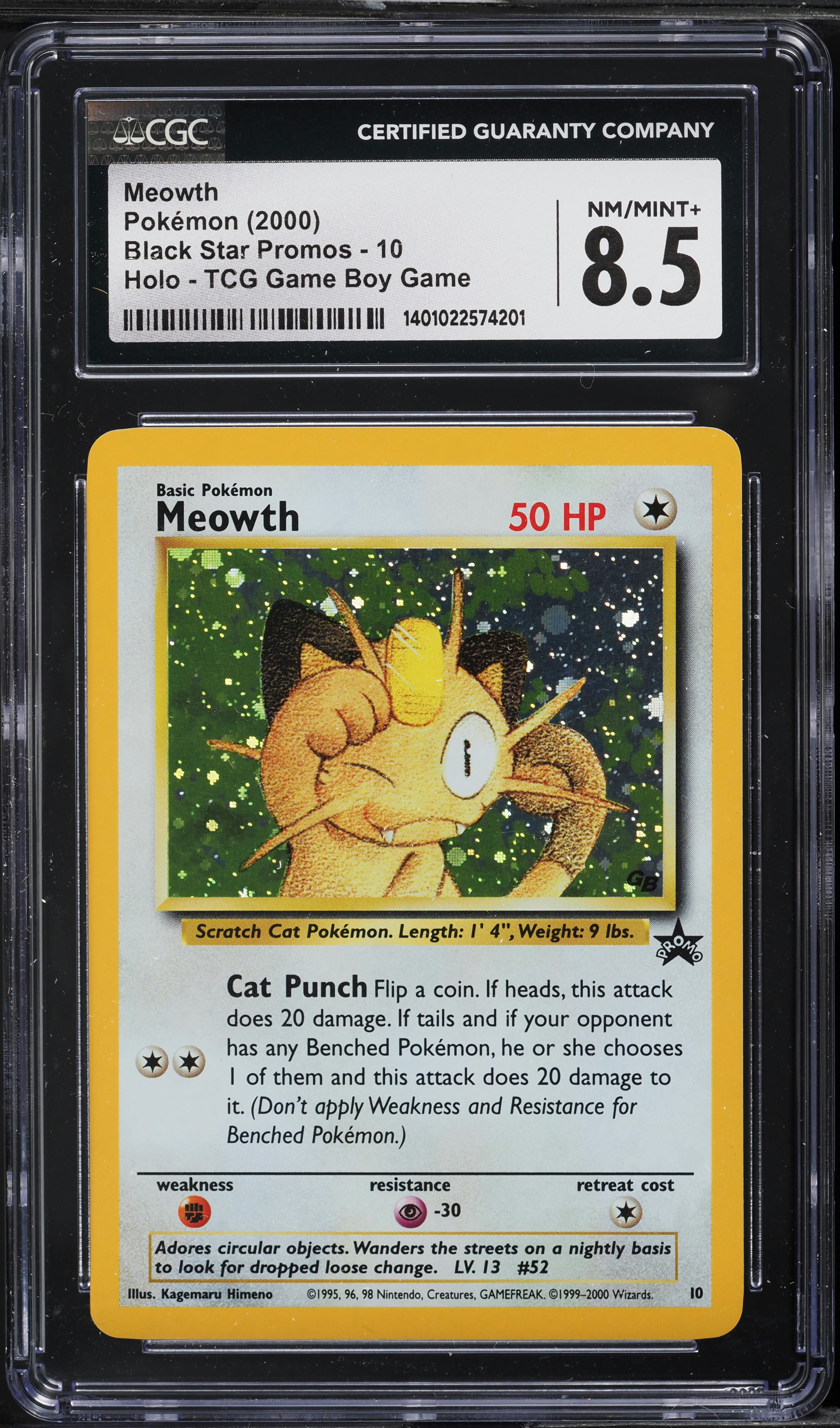 2000 Pokemon Black Star Promo TCG Game Boy Game Meowth #10 CGC 8.5 NM-MT+