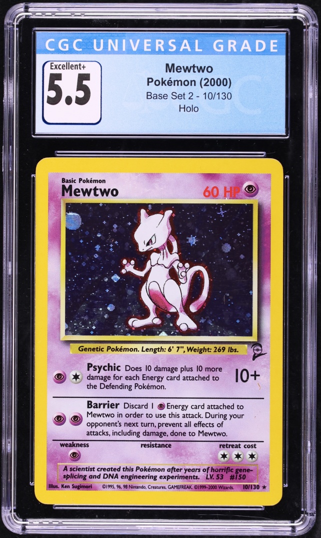 2000 Pokemon Base Set 2 Holo Mewtwo #10 CGC 5.5 EX+