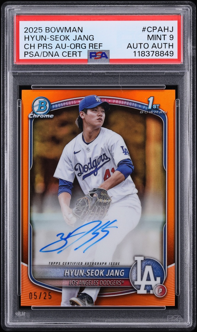 2025 Bowman Chrome Orange Refractor Hyun-Seok Jang PROSPECT AUTO /25 #CPA-HJ PSA 9 MINT