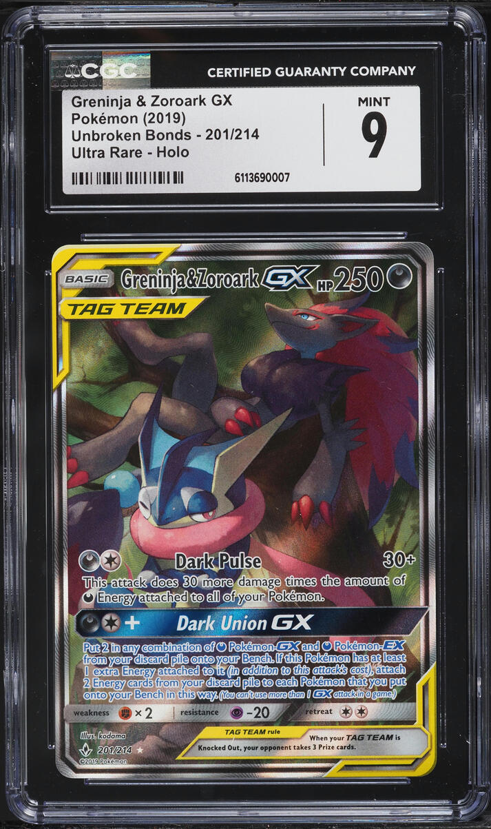 2019 Pokemon Sun & Moon Unbroken Bonds Full Art Greninja & Zoroark GX #201 CGC 9 MINT