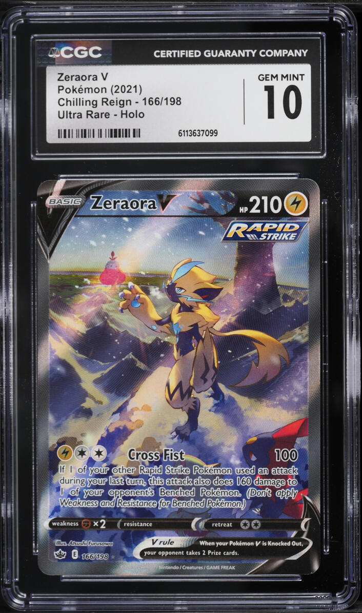 2021 Pokemon Sword & Shield Chilling Reign Alt Art Zeraora V #166 CGC 10 GEM MINT