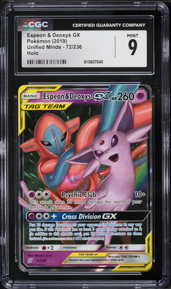 2019 Pokemon Sun & Moon Unified Minds Holo Espeon & Deoxys GX #72 CGC 9 MINT