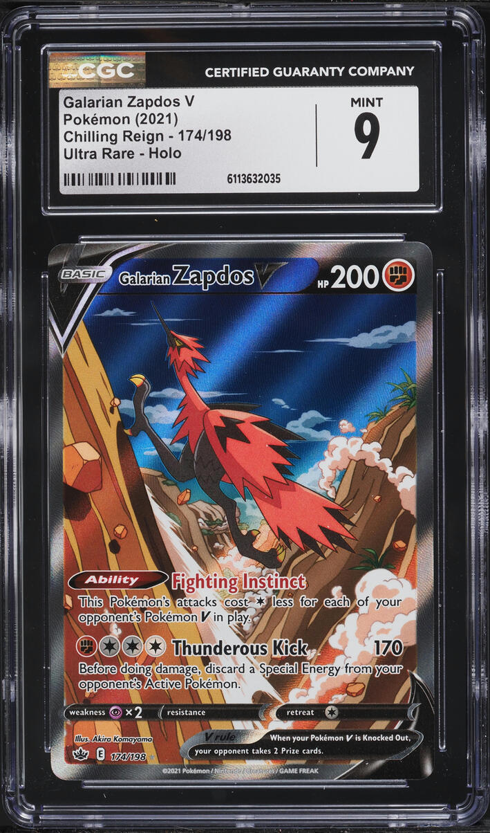 2021 Pokemon Sword & Shield Chilling Reign Alt Art Galarian Zapdos V #174 CGC 9 MINT