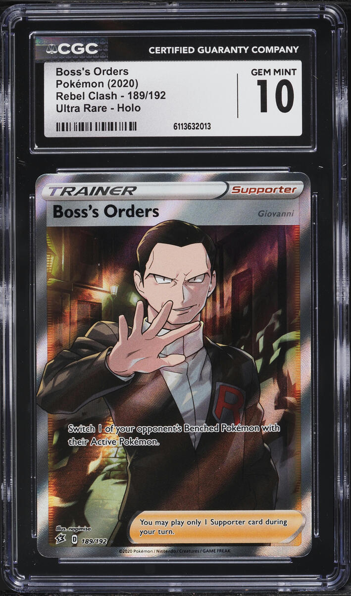 2020 Pokemon Sword & Shield Rebel Clash Full Art Boss's Orders #189 CGC 10 GEM MINT
