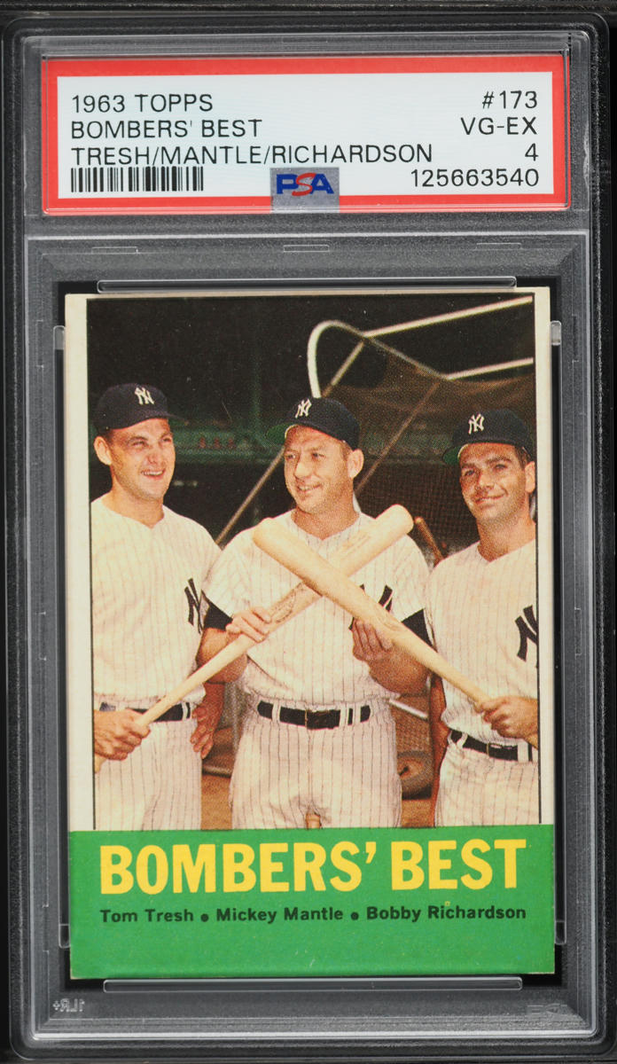 1963 Topps Tom Tresh Mickey Mantle Bobby Richardson BOMERS' BEST #173 PSA 4 VGEX