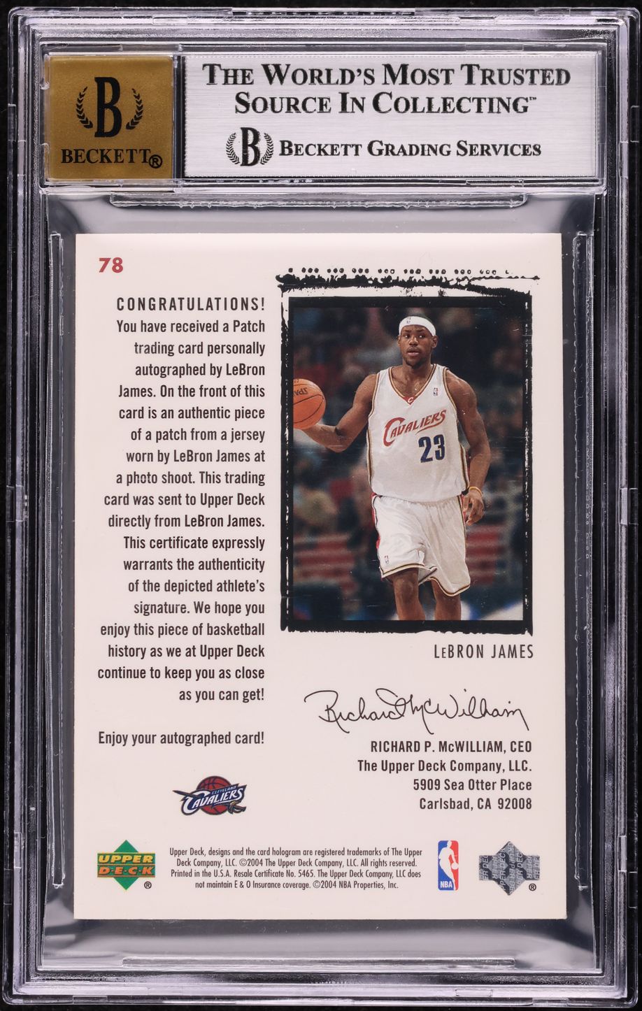 2003 Exquisite Collection LeBron James ROOKIE PATCH AUTO /99 #78 BGS 8. ...