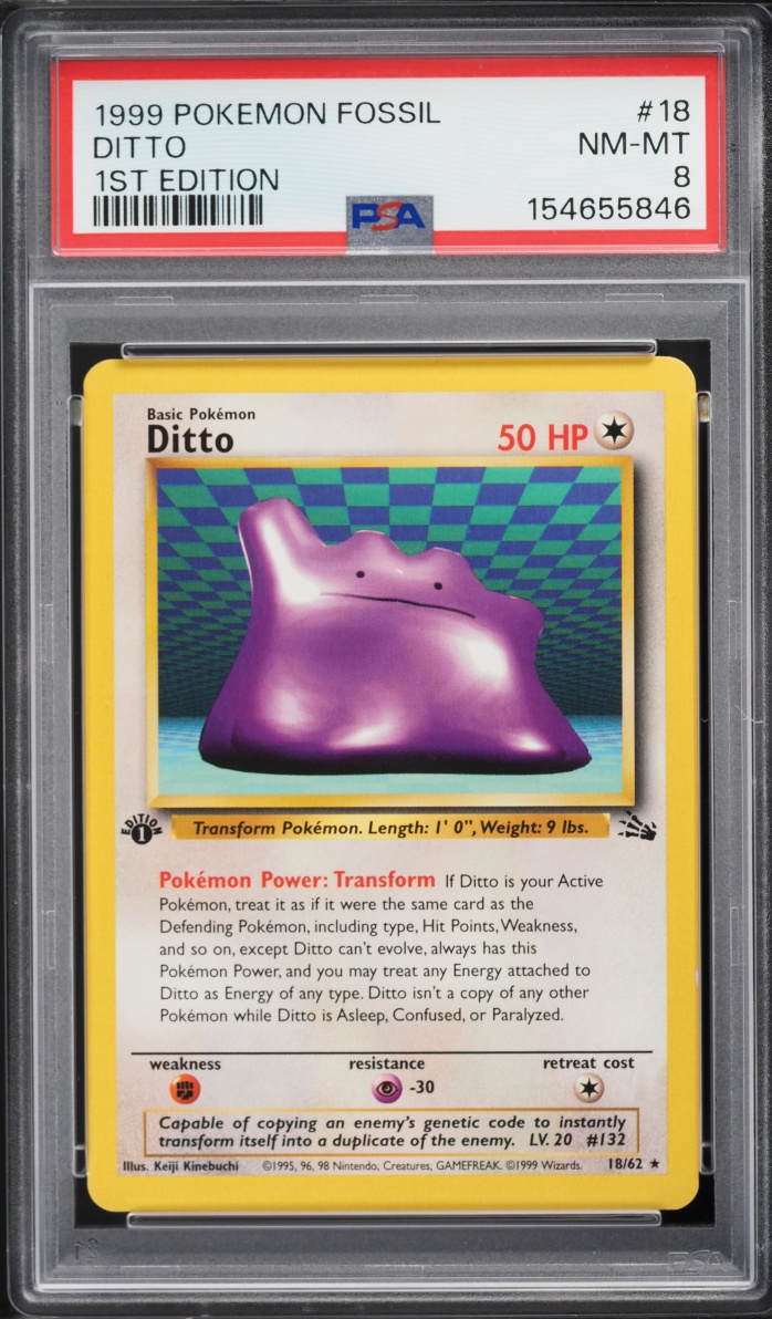 1999 Pokemon Fossil 1st Edition Ditto #18 PSA 8 NM-MT
