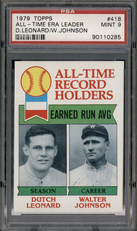 1979 Topps #418 All Time ERA Leader Dutch Leonard Walter Johnson PSA 9