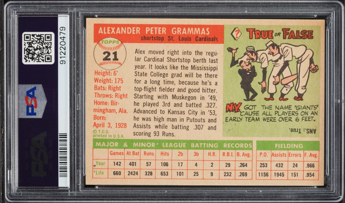 1955 Topps Alex Grammas #21 PSA 8 NM-MT