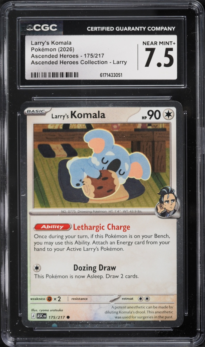 2026 Pokemon Mega Evolution Ascended Heroes Collection Larry's Komala #175 CGC 7.5 NRMT+