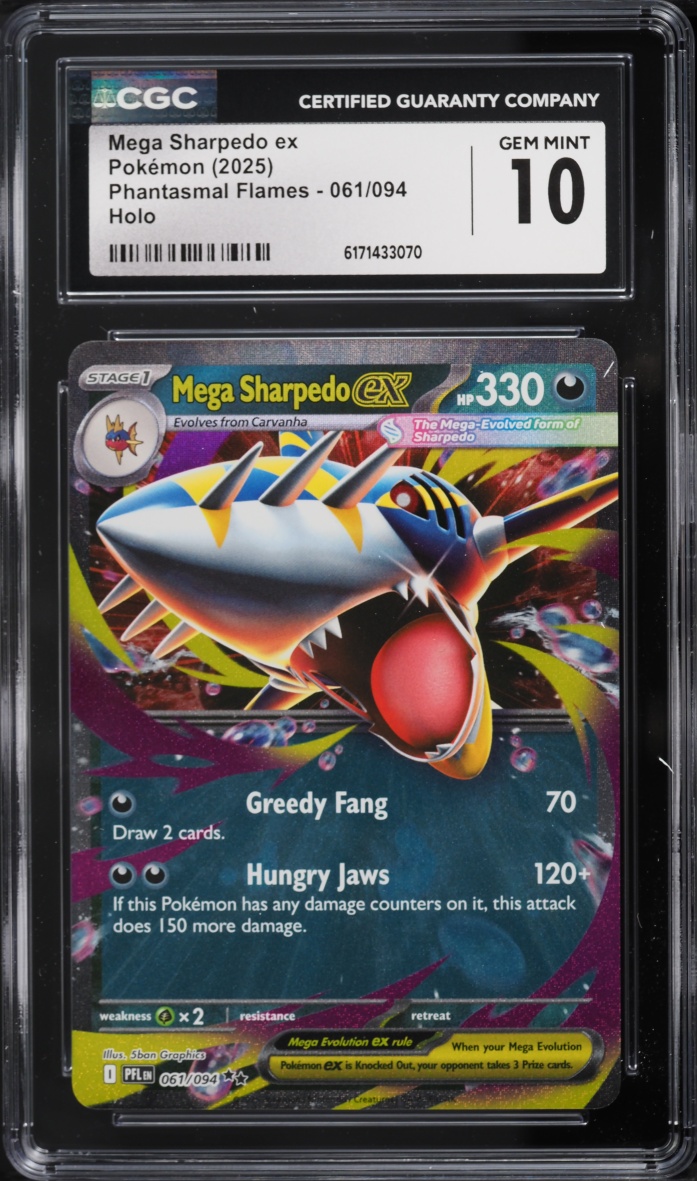 2025 Pokemon Mega Evolution Phantasmal Flames Holo Mega Sharpedo Ex #61 CGC 10 GEM MINT