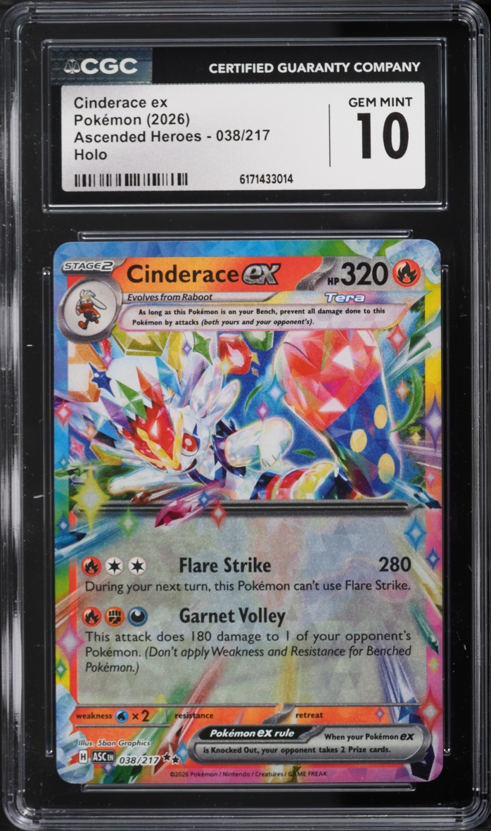 2026 Pokemon Mega Evolution Ascended Heroes Holo Cinderace Ex #38 CGC 10 GEM MINT