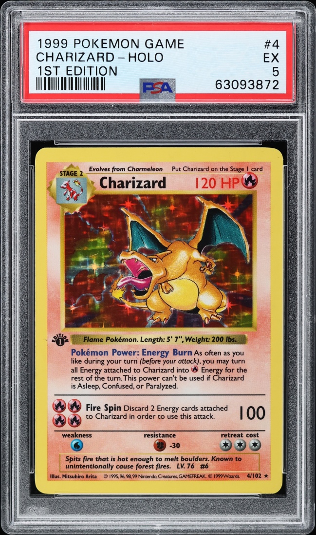 1999 Pokemon Base Set Shadowless 1st Edition Holo Charizard #4 PSA 5 EX