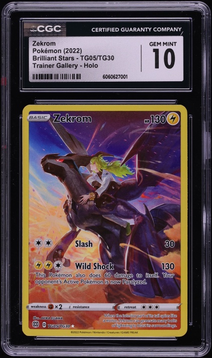 2022 Pokemon Sword & Shield Brilliant Stars Full Art Zekrom #TG05 CGC 10 GEM MINT