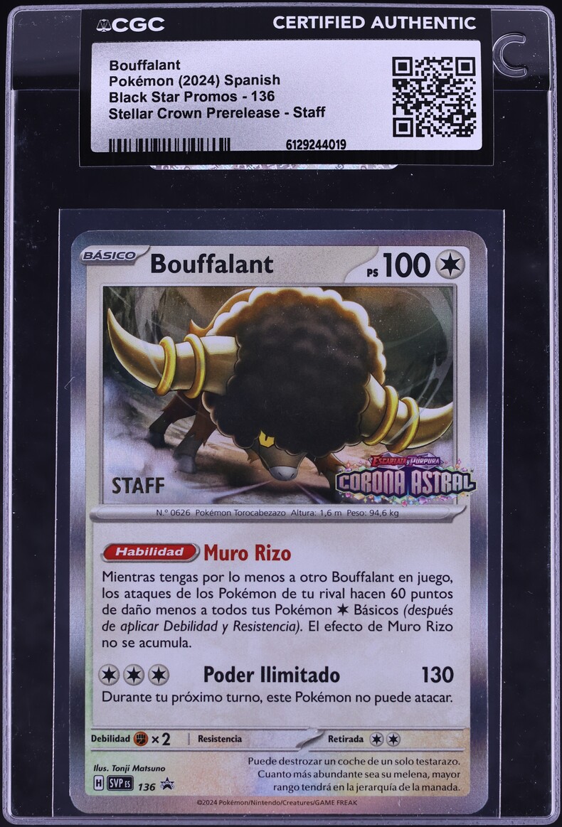 2024 Pokemon Spanish SV Promo Stellar Crown Prerelease Staff Bouffalant #136 CGC AUTH