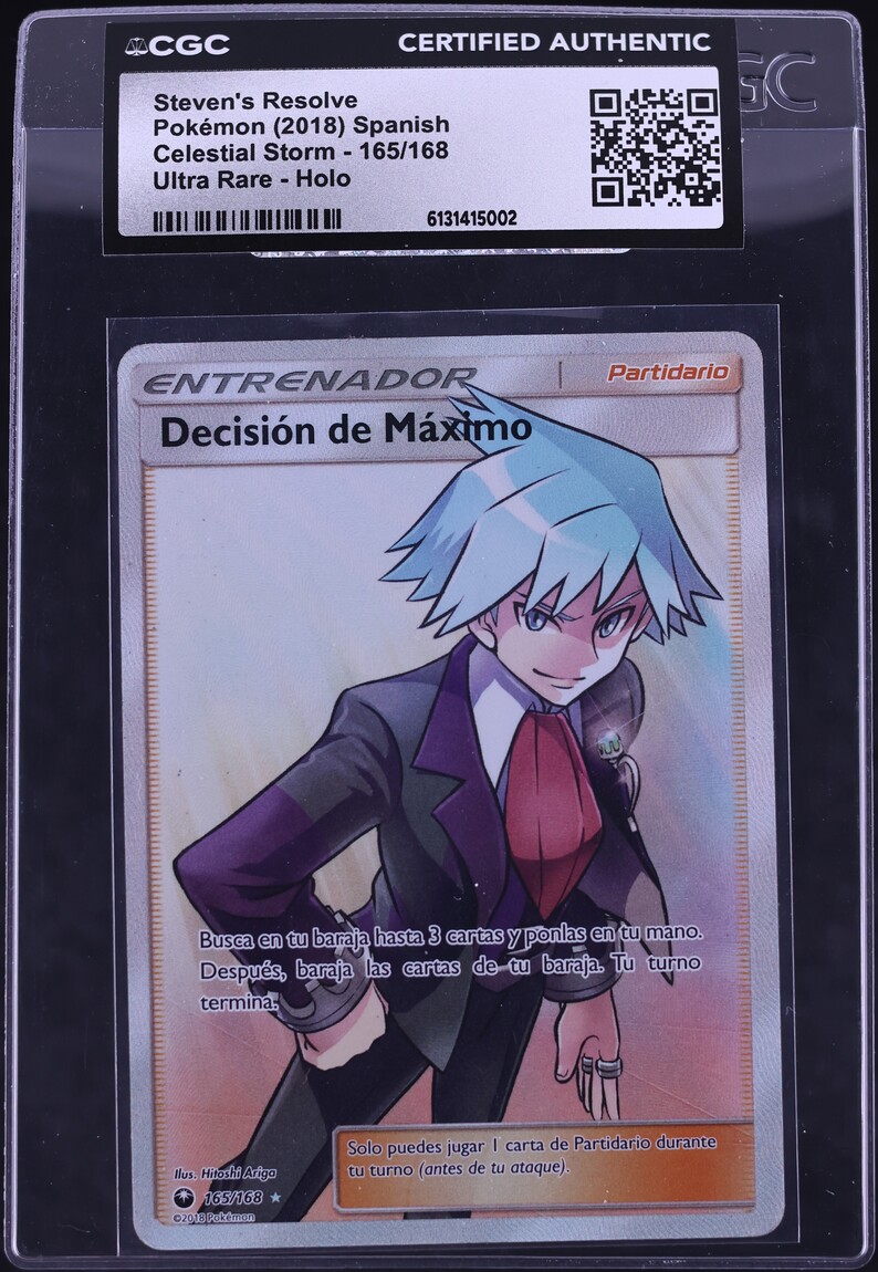 2018 Pokemon Sun & Moon Celestial Storm Full Art Steven's Resolve #165 CGC AUTH
