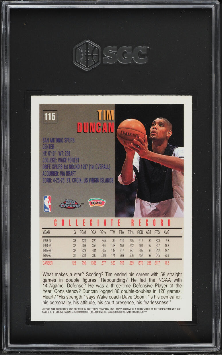 1997 Topps Chrome Tim Duncan ROOKIE #115 SGC 8 NM-MT