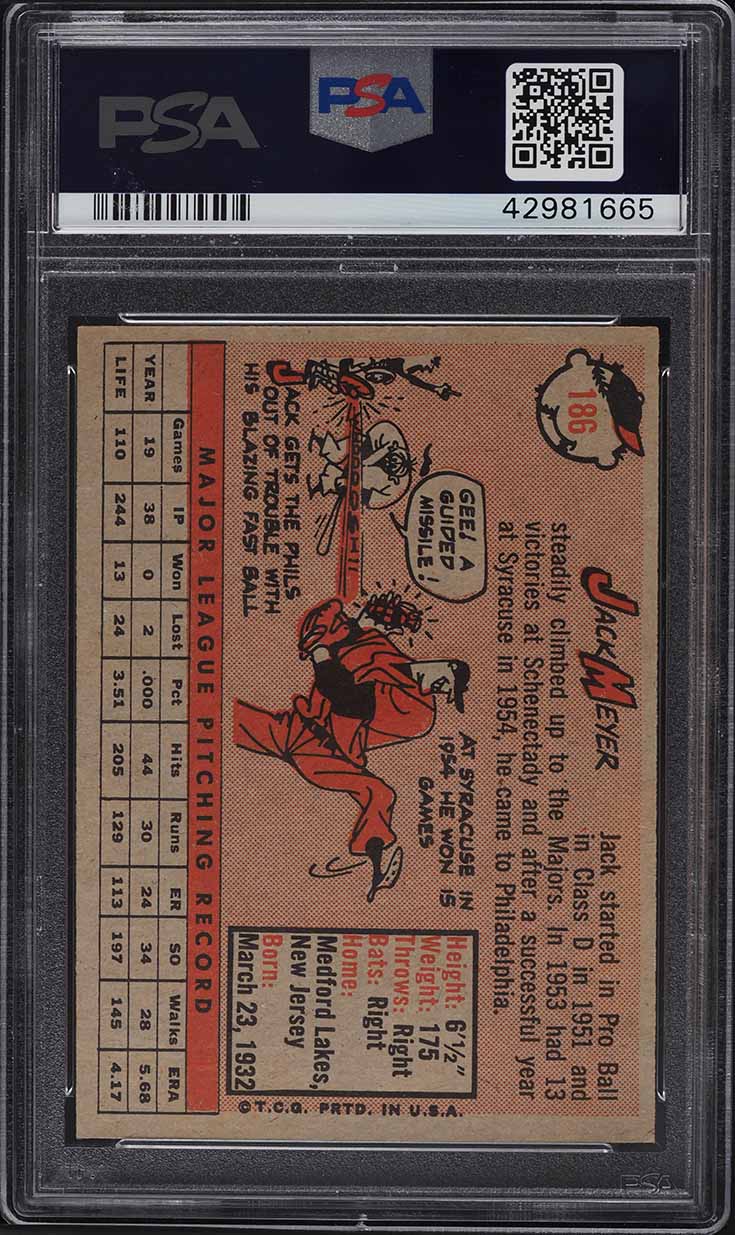 1958 Topps Jack Meyer #186 PSA 8 NM-MT