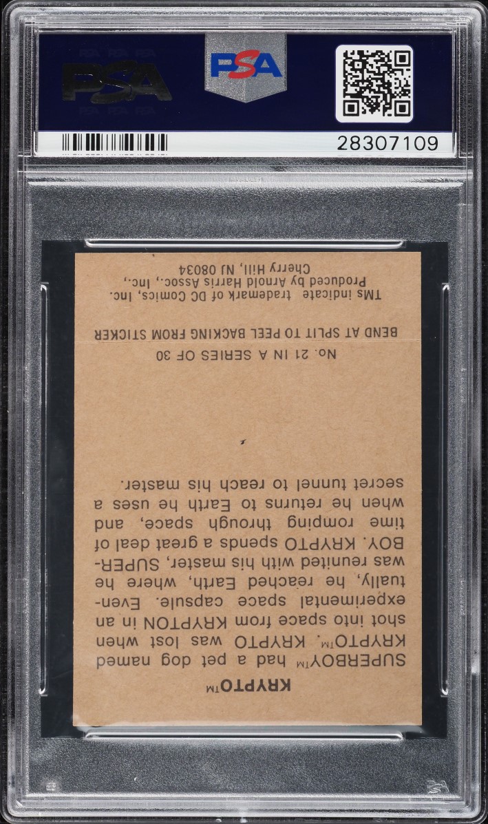 1978 DC Super Heroes Stickers Krypto TAYSTEE BREAD #21 PSA 10 GEM MINT