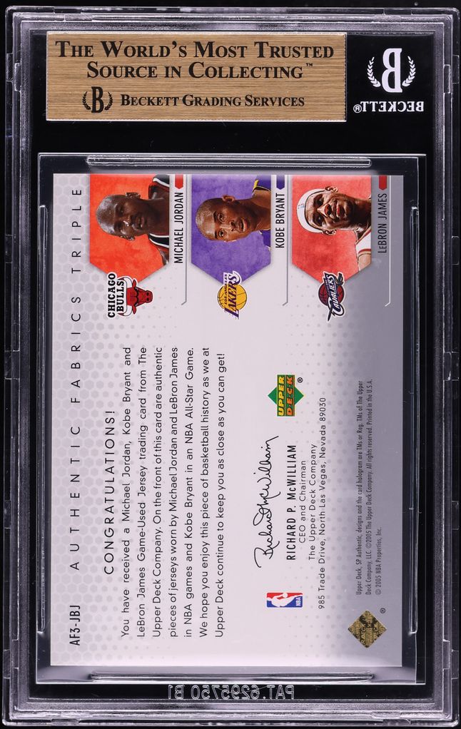 2004 SP Authentic Fabrics Michael Jordan Kobe Bryant LeBron James PATCH /25 #AF3-JBJ BGS 10