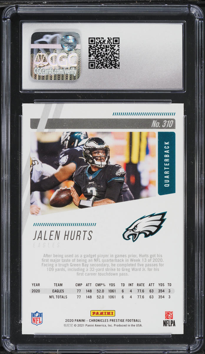 2020 Panini Chronicles Prestige Jalen Hurts ROOKIE #310 CGC 8.5 NM-MT+